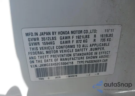 2012 Honda Fit Sport z USA, uszkodzony, nr VIN JHMGE8H52CS004718